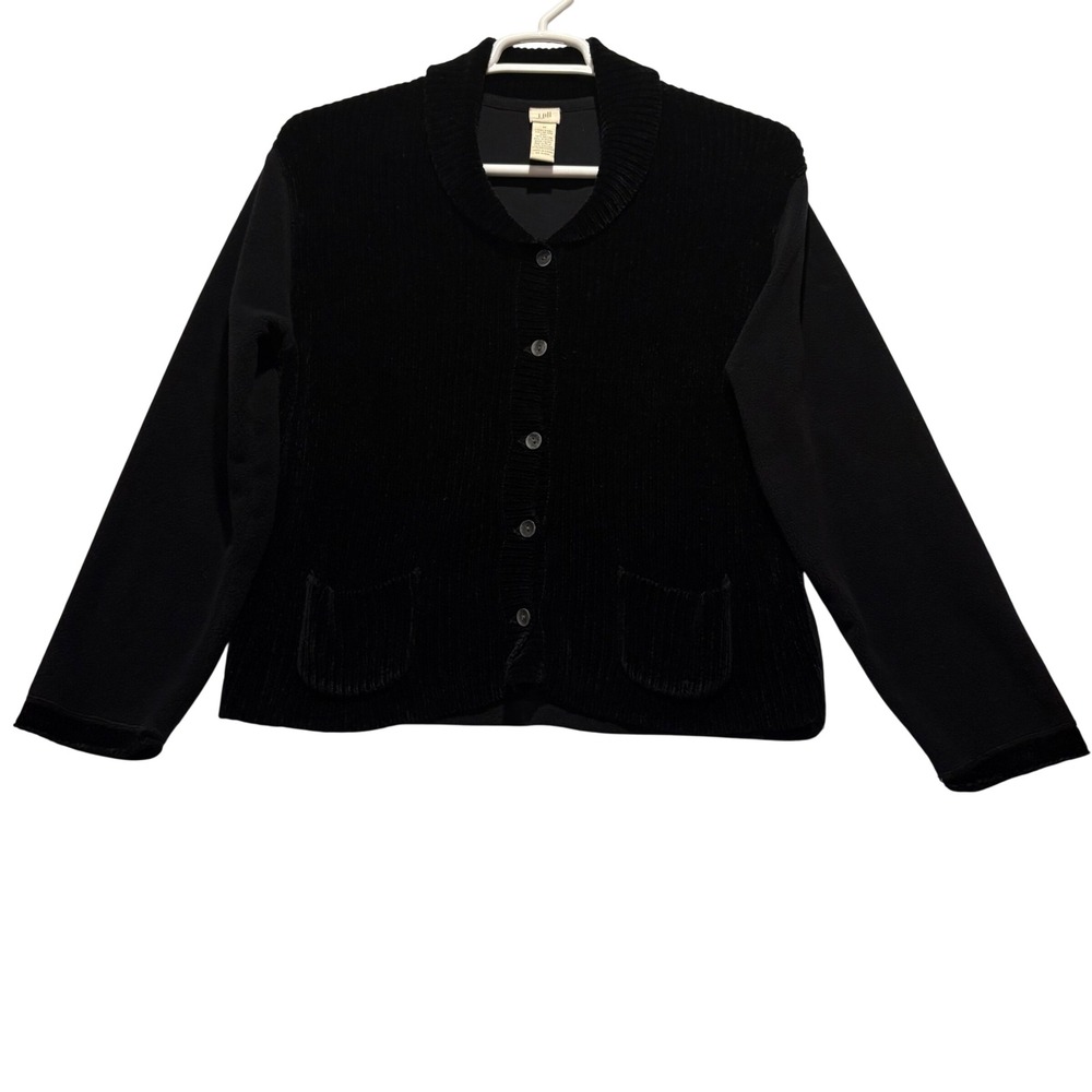 JJill Black Velour Collar Button Front Cardigan‎ Sweater Women's s Size Medium